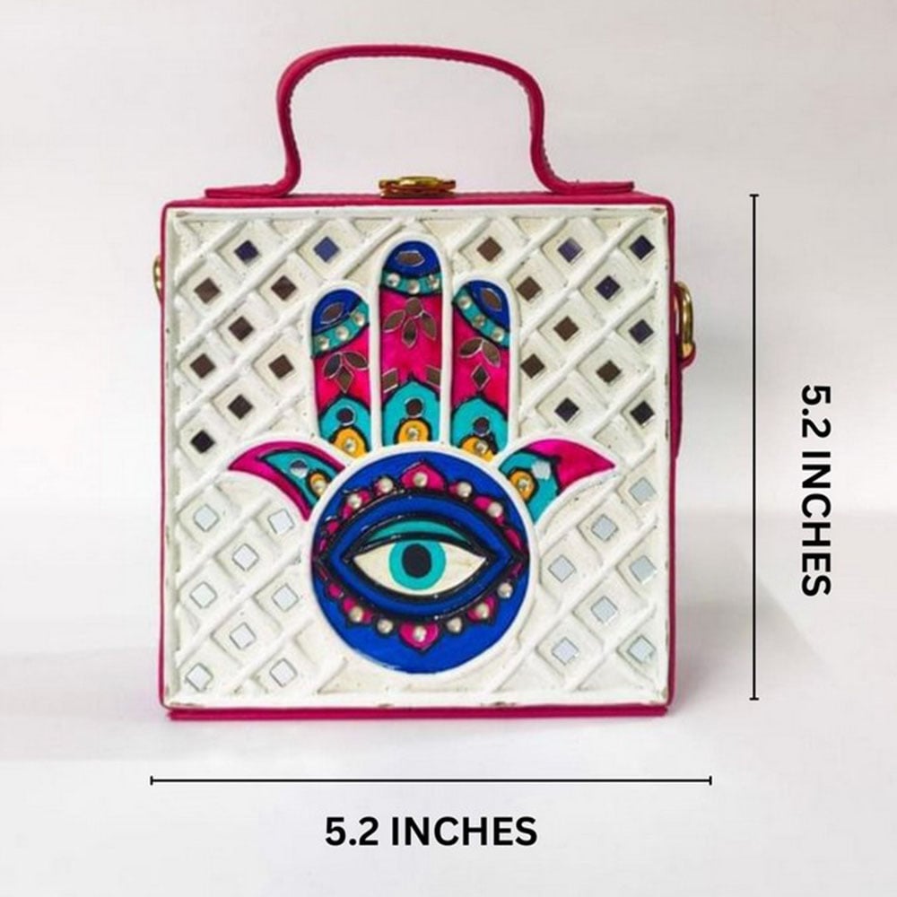 Mini Hamsa Lippan Art Handcrafted Square Sling Bag